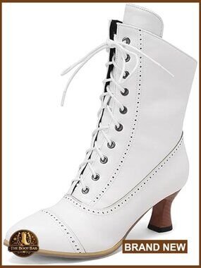 Vintage Victorian Ankle Boots Low Heel Lace Up Booties with Zipper